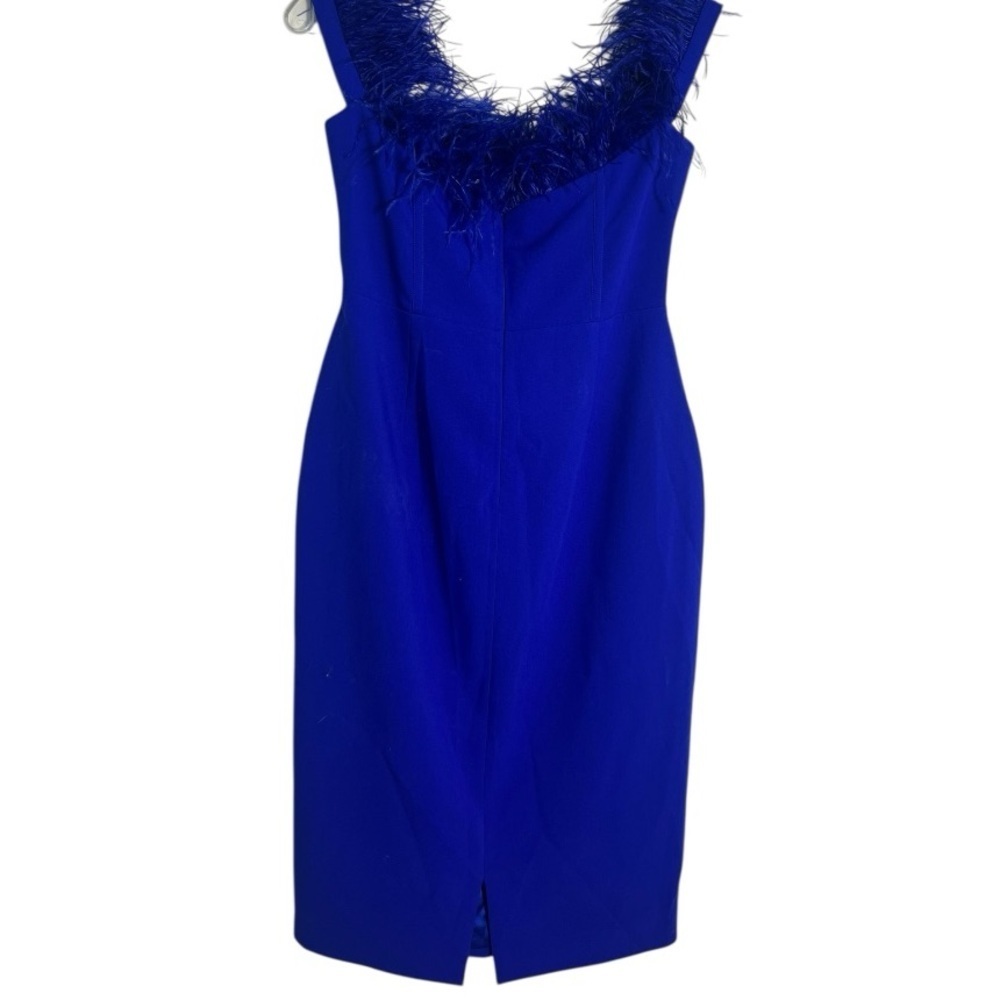 Chic Blue Feather-Accent Midi Dress - Elegant and Fun Wear - Size L - Picture 4 of 5